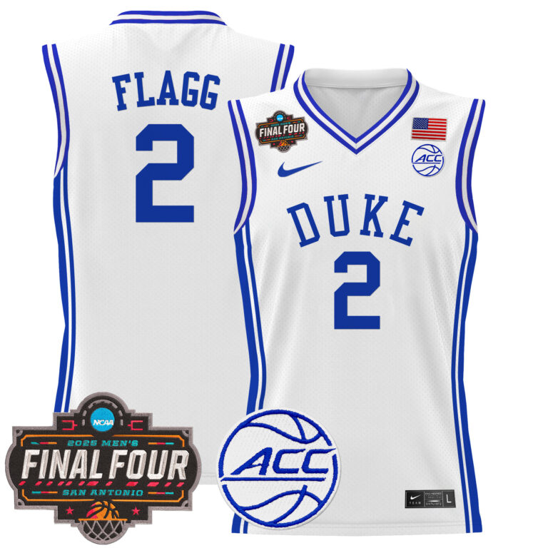 Men Duke Blue Devils 2 Flagg white 2025 Final Four Patch NCAA Jersey
